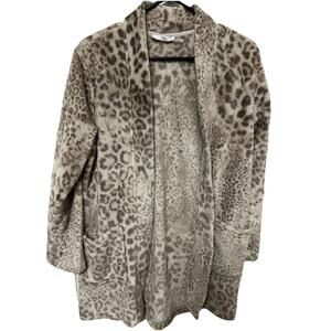 NATORI Plush Open Front Cardigan Leopard Print Size S/M